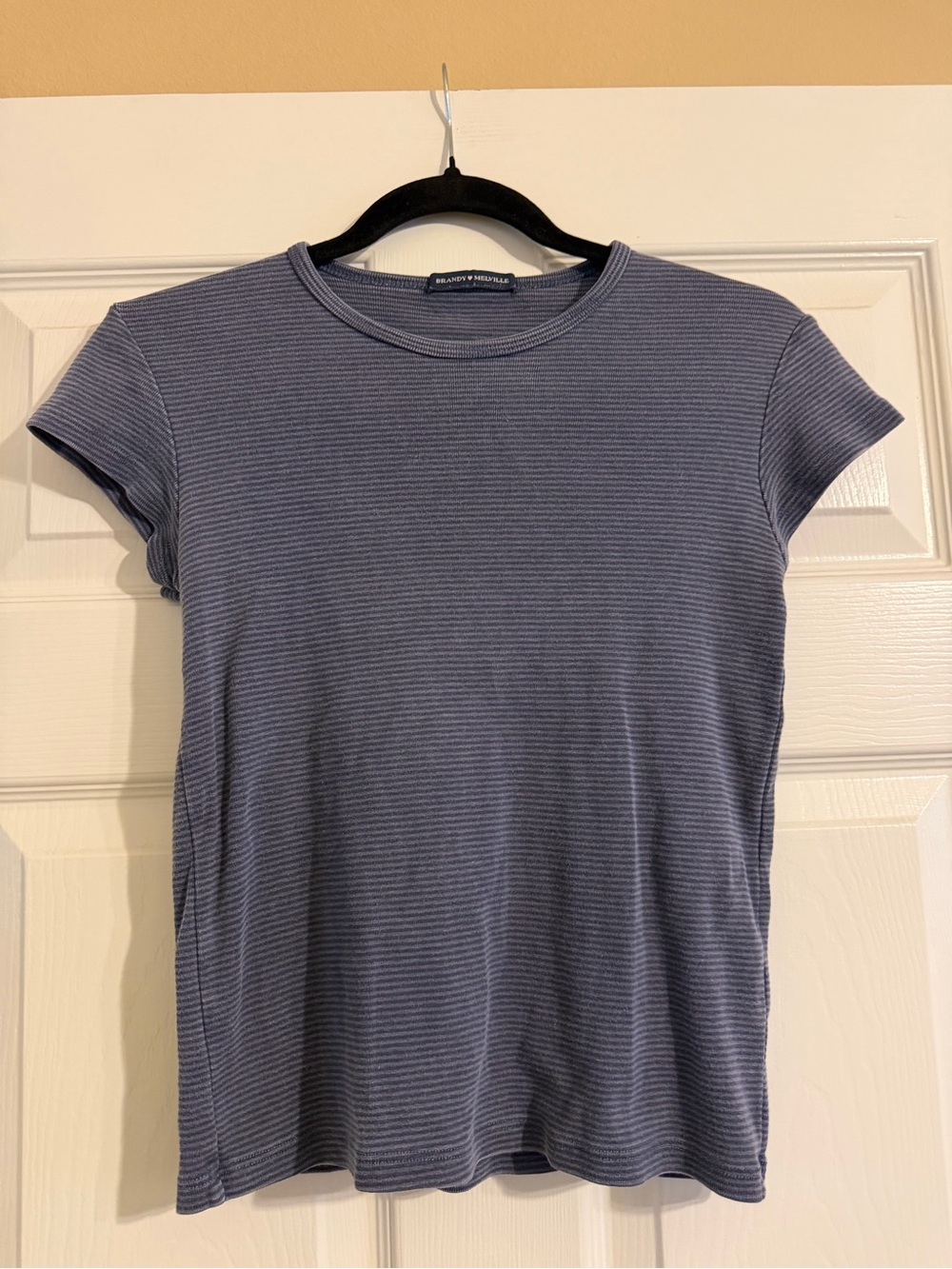 Brandy Melville Striped Cap Sleeve Tee Blue Gray